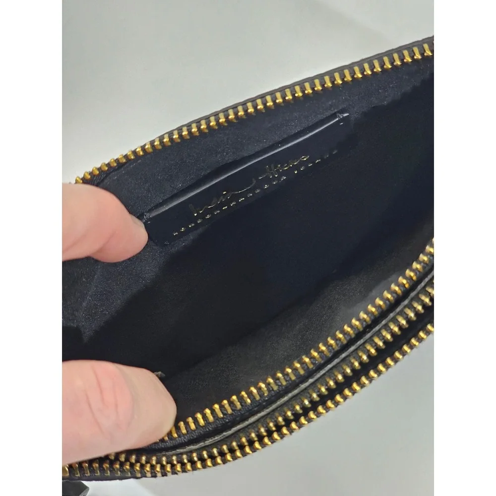 India Hicks Gold‎ Metallic Hexagon Honeycomb Double Zip Wristlet Clutch Bag EUC - Picture 7 of 9